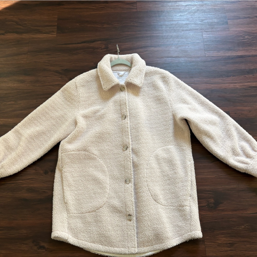 SPANX Jackets & Coats Luxe Fleece Shirt Ecru Off White. size XL - Picture 6 of 10